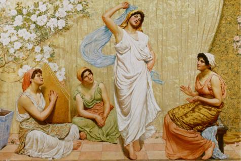 Salomé danse lascivement devant Hérode pour avoir la tête de Jean le Baptiste. «La danse de Salomé», de Robert Fowler (1853–1926). Le tableau date de 1885.