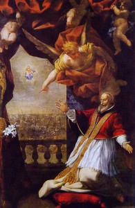 Lazzaro Baldi : Saint Pie V en prière reçoit la révélation de la victoire de Lépante.